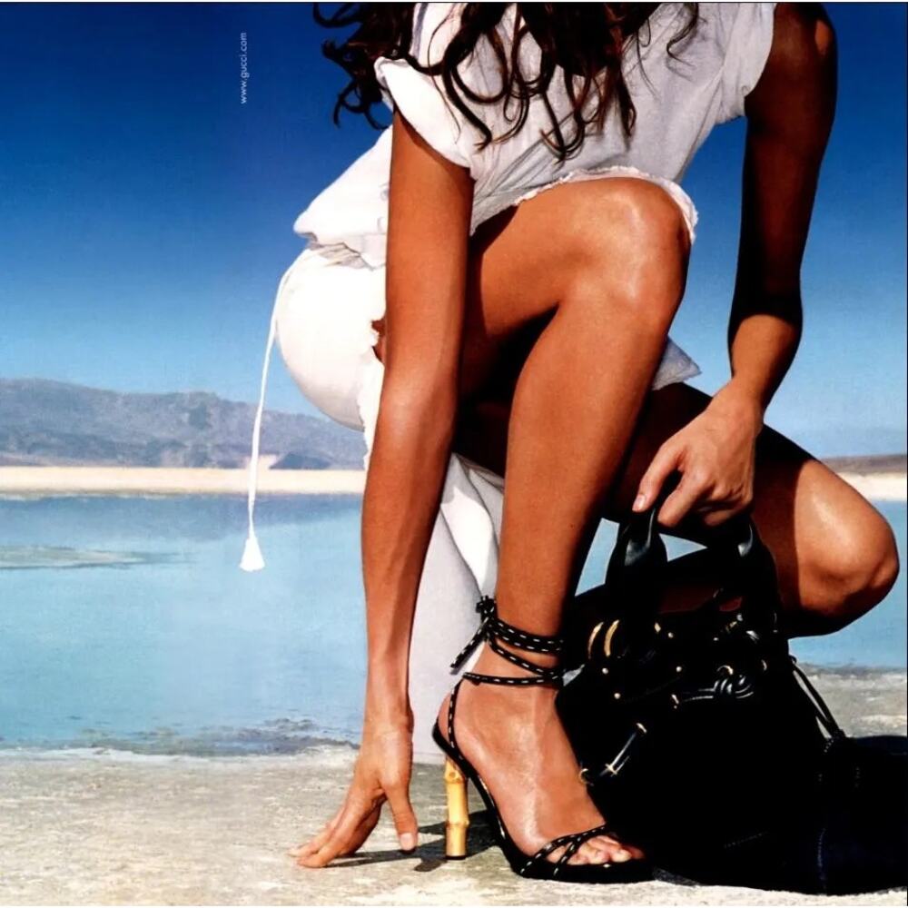 Gucci S/S 2002 Tom Ford Black Bamboo Heel Lace Up Wrap Sandal Heels US 7.5 - Picture 4 of 16